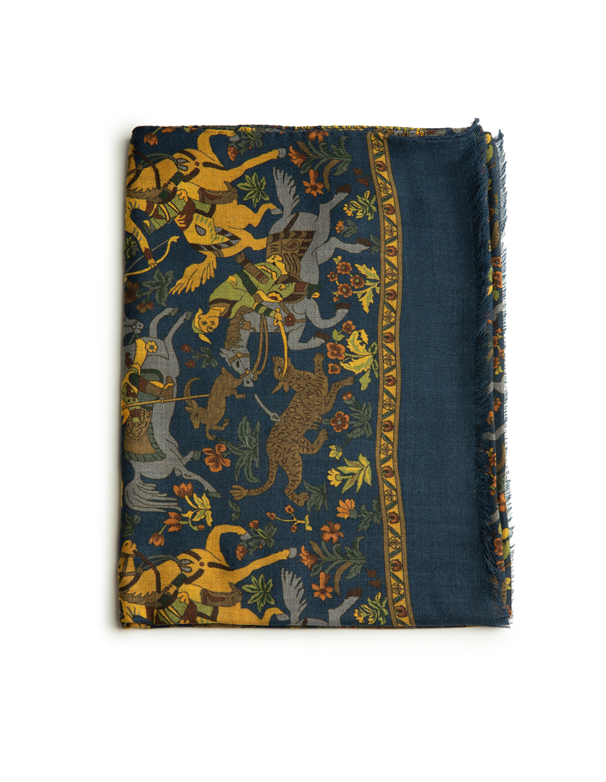 Scarf Ull Yak Mönstrad Marinblå One Size