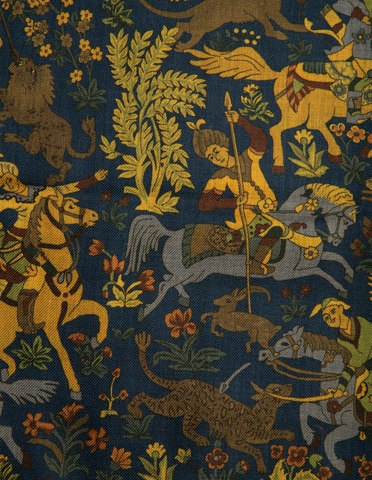 Scarf Ull Yak Mönstrad Marinblå One Size