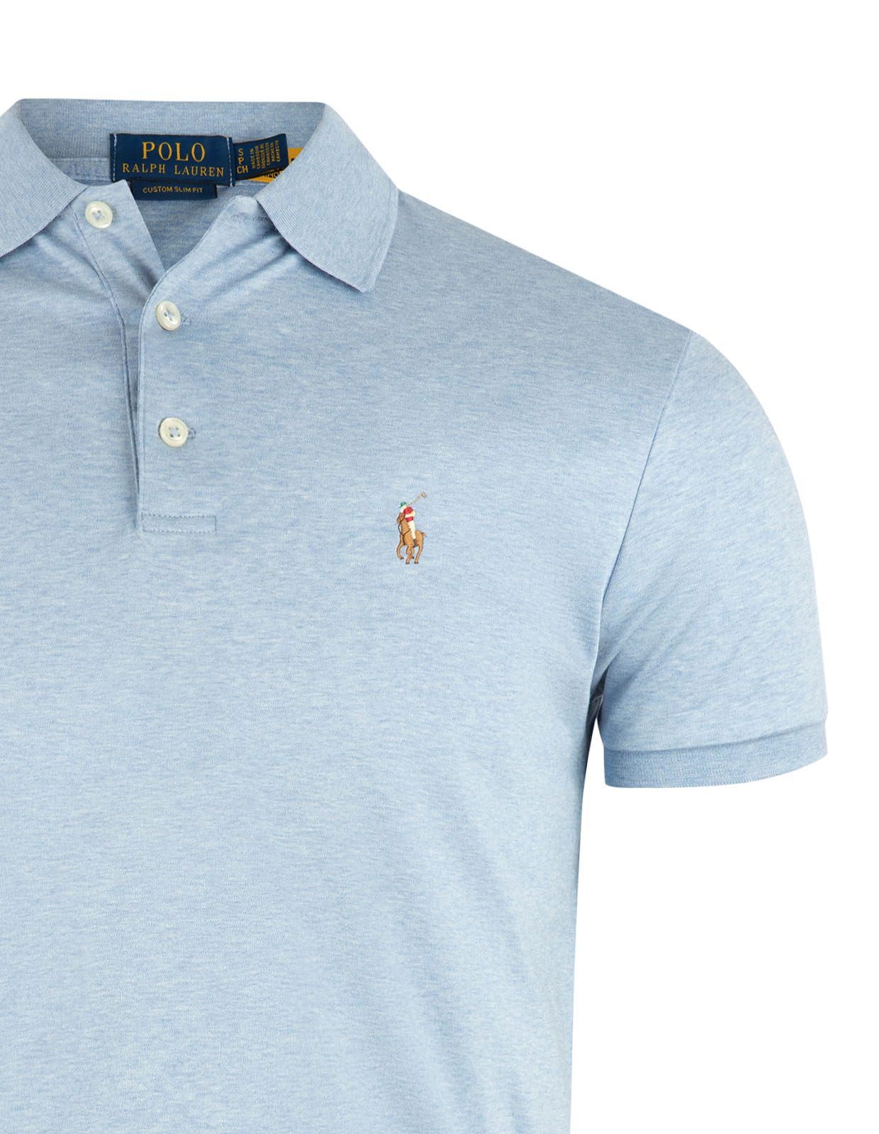 Pikétröja Custom Slim Fit Ljusblå Melerad