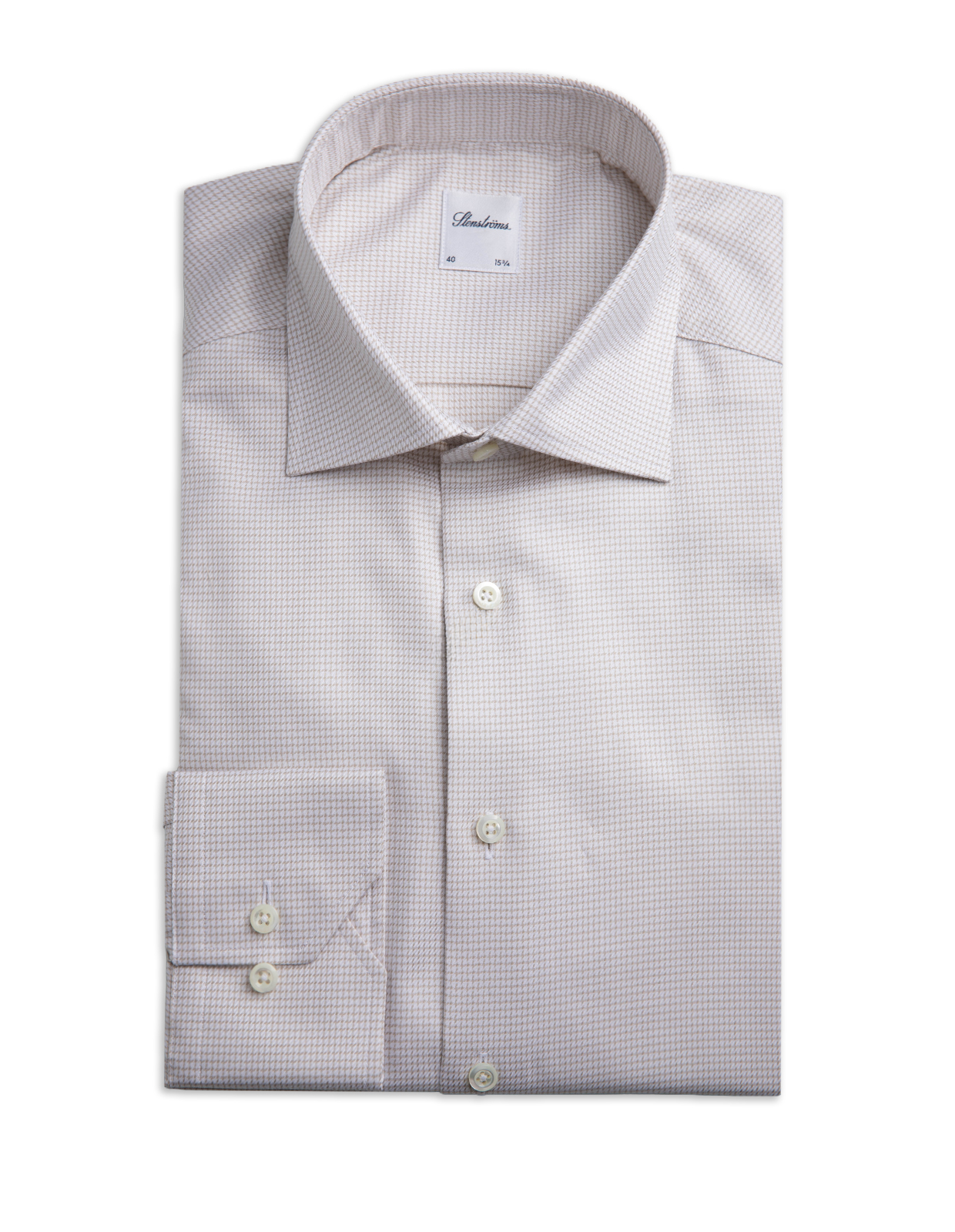 Slimline Skjorta Bomull Smårutig Beige/Vit