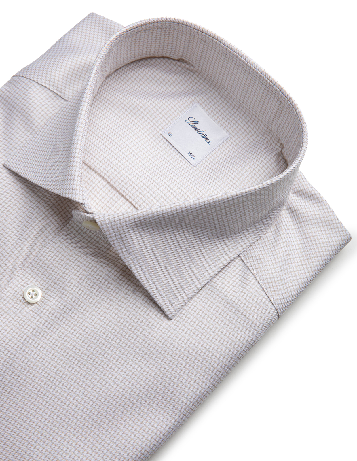 Slimline Skjorta Bomull Smårutig Beige/Vit