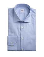 Slimline Skjorta Bomull Struktur Ruta Blå/Vit