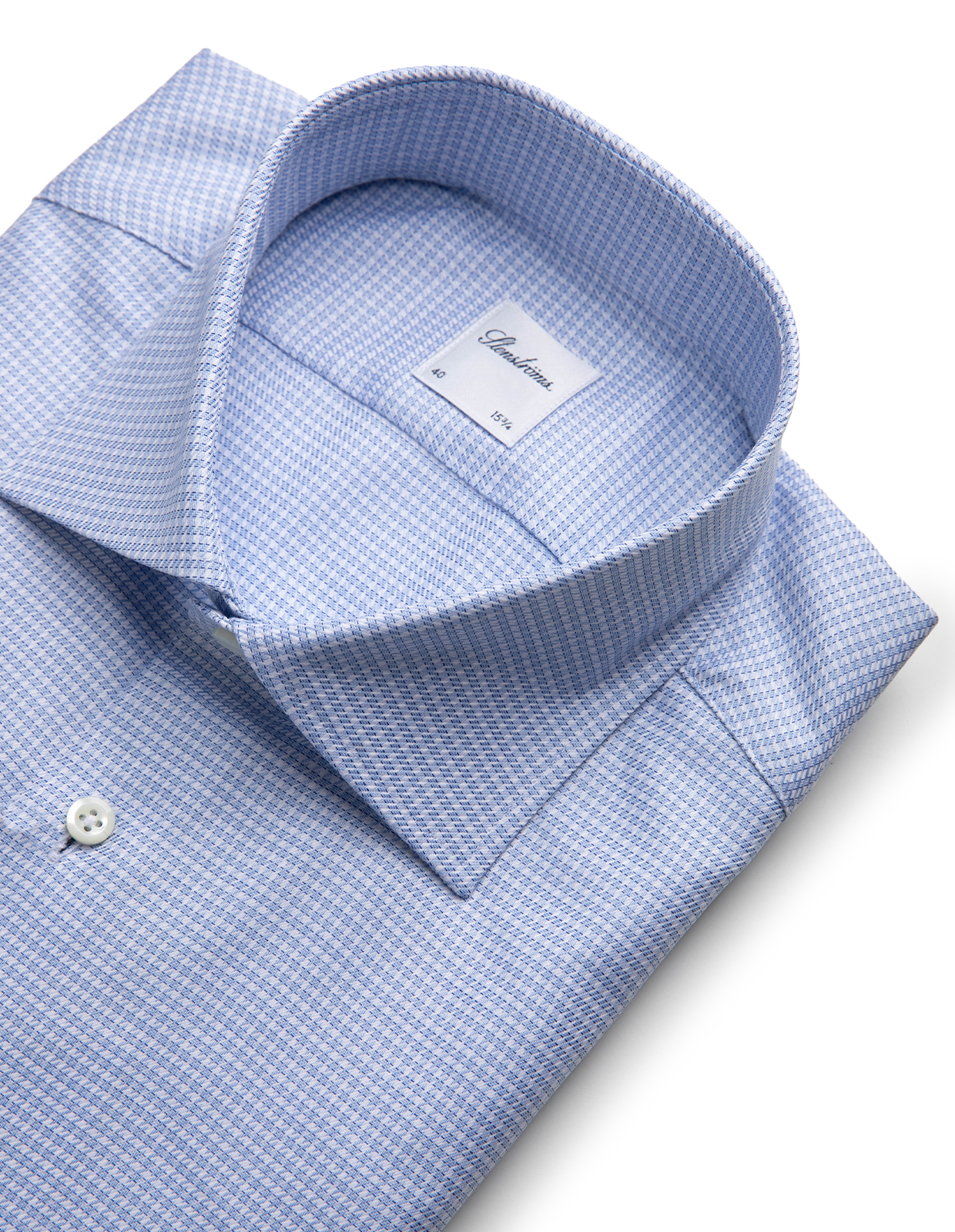 Slimline Skjorta Bomull Struktur Ruta Blå/Vit