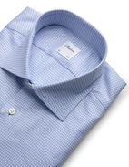 Slimline Skjorta Bomull Struktur Ruta Blå/Vit