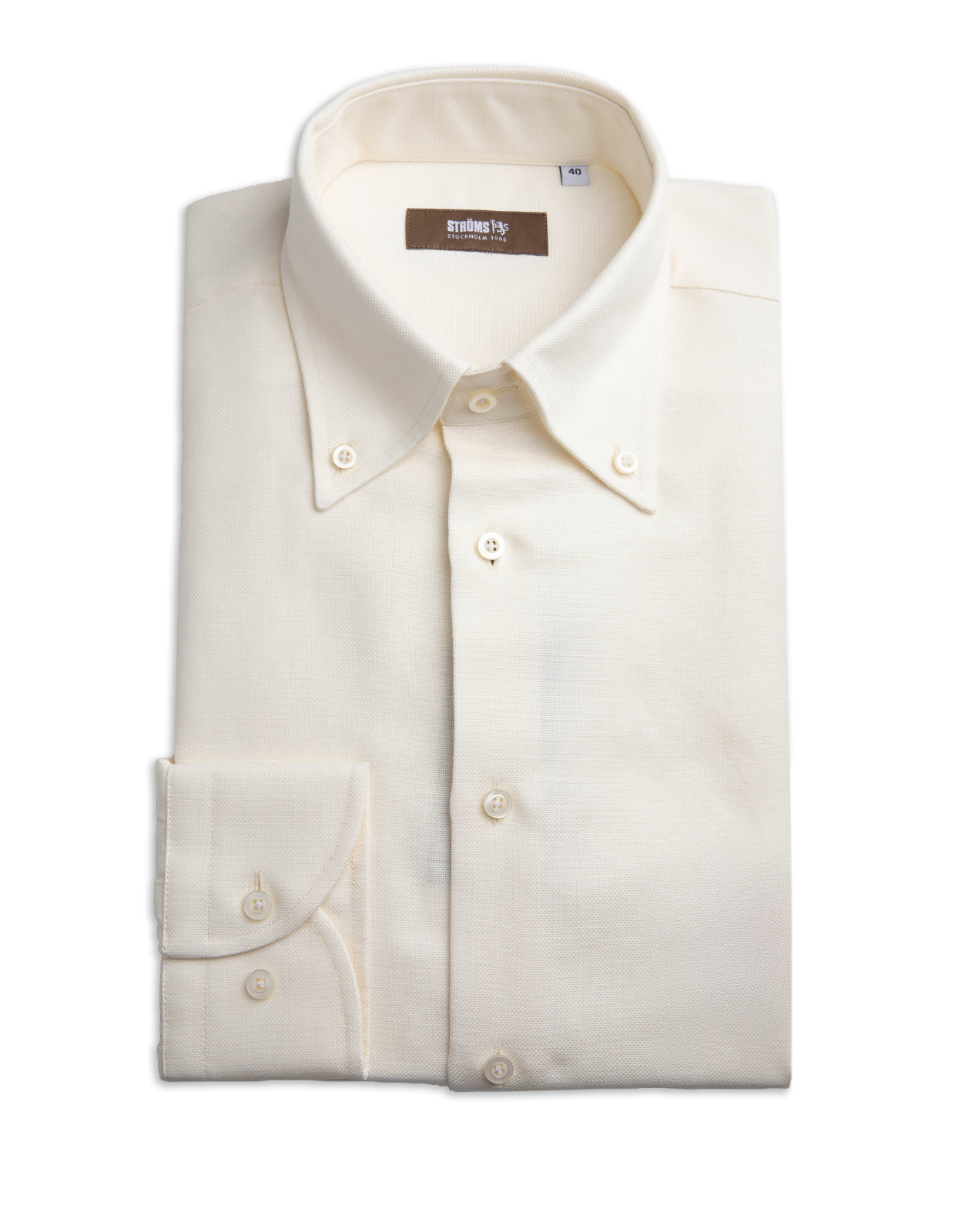 Slim Fit Skjorta Button Down Bomull Hampa Benvit