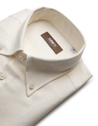 Slim Fit Skjorta Button Down Bomull Hampa Benvit