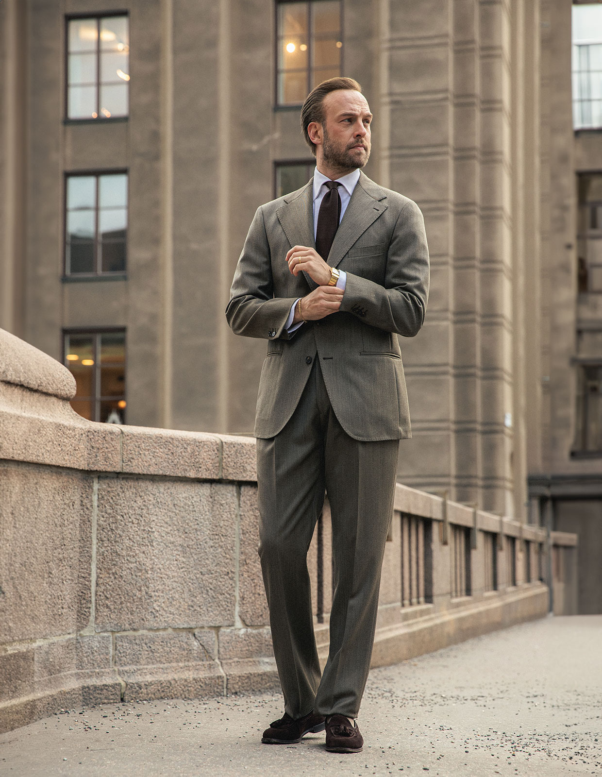 Sartorial Trouser II Dubbelplissering Covert Ull Mörkbeige