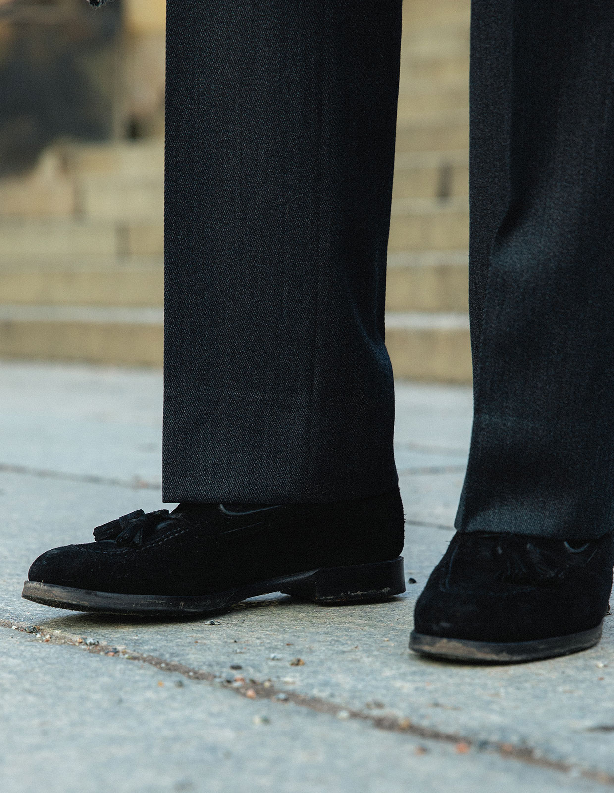 Sartorial Trouser II Dubbelplissering Covert Ull Mörkgrå
