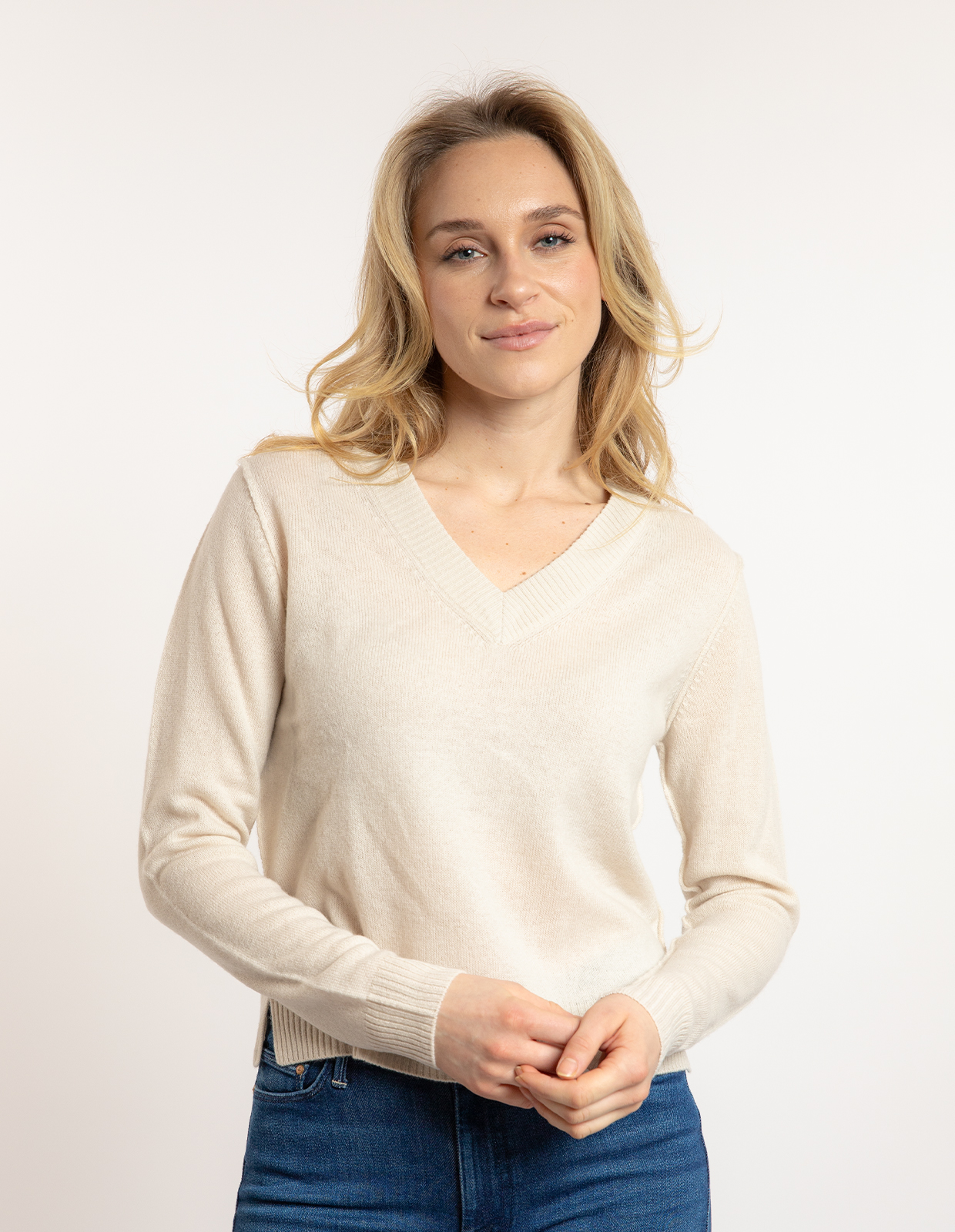 Sol V-Neck Ull/Cashmere Ljusbeige