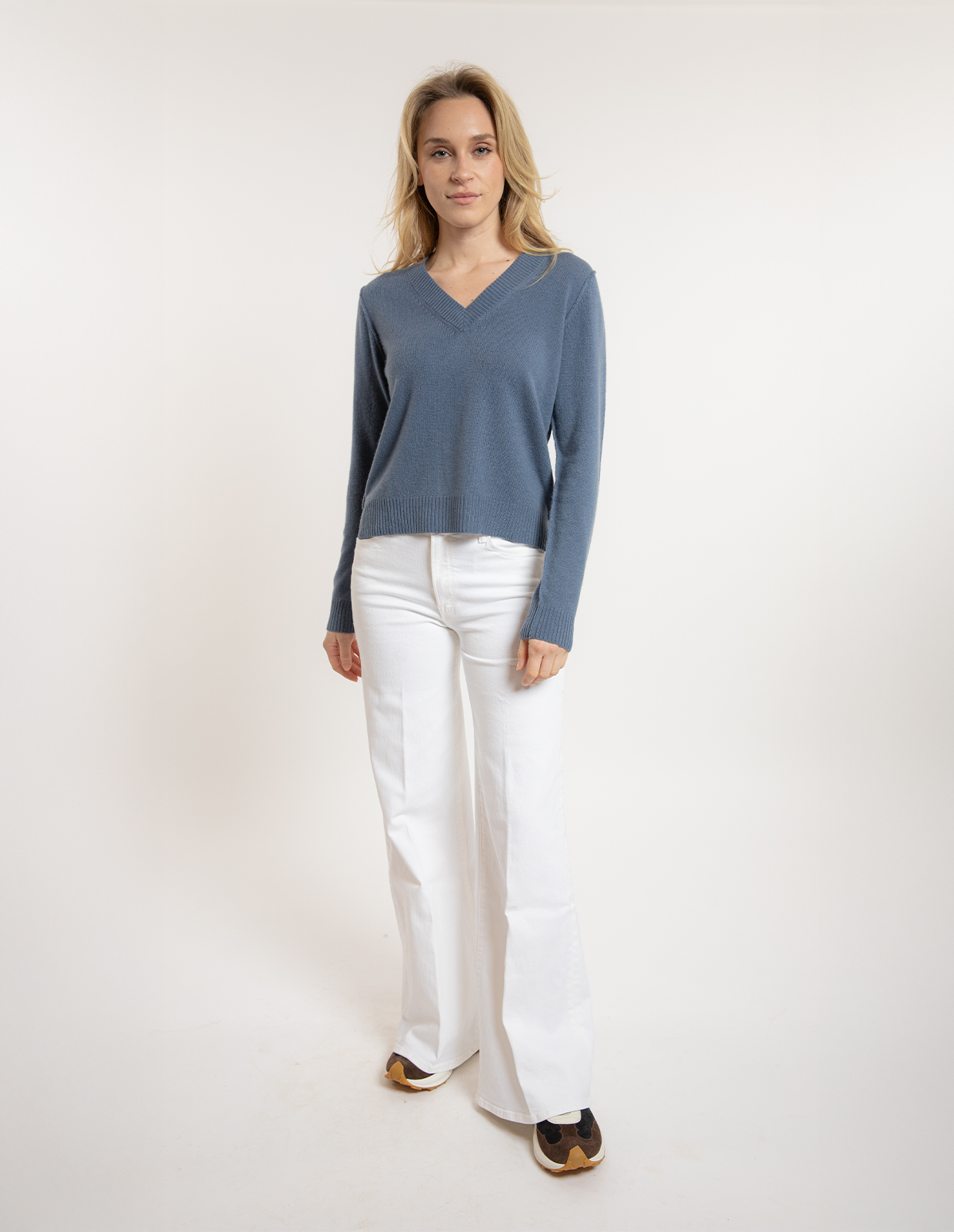 Sol V-Neck Ull/Cashmere Blå