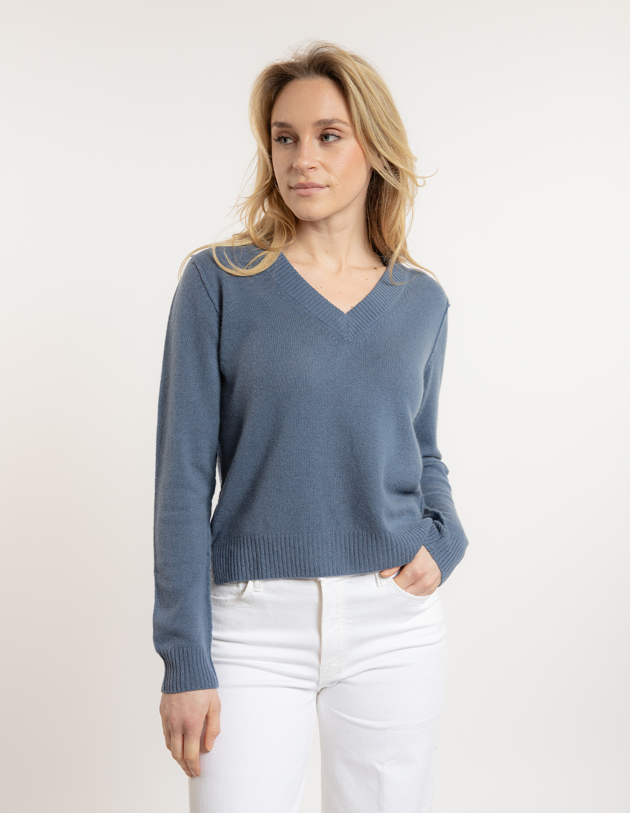 Sol V-Neck Ull/Cashmere Blå