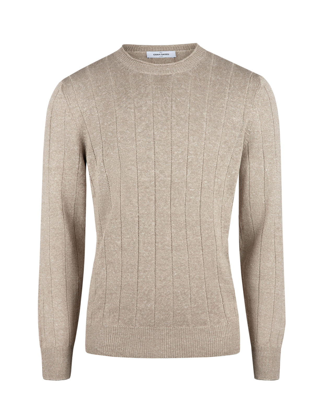 Tröja Rundhals Retroribb Linne Bomull Beige