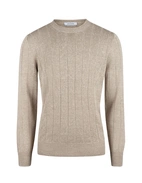 Tröja Rundhals Retroribb Linne Bomull Beige