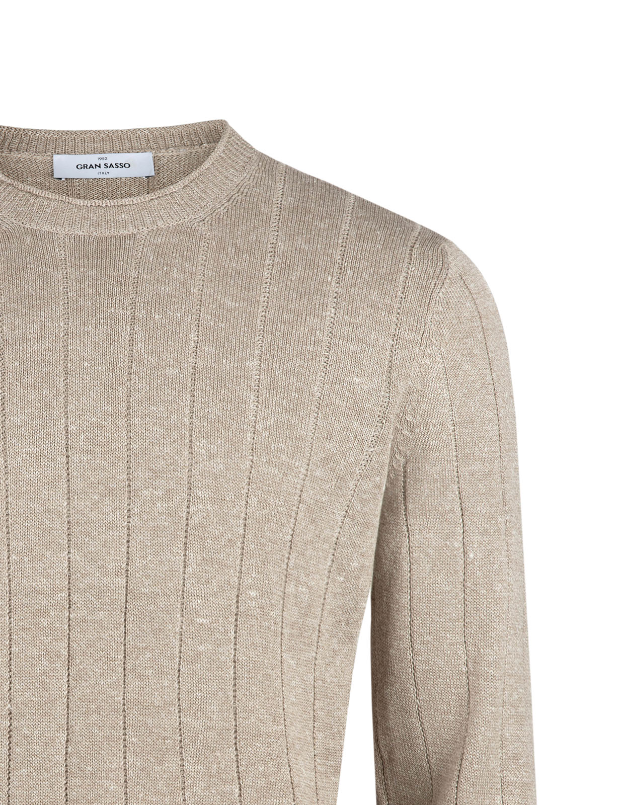 Tröja Rundhals Retroribb Linne Bomull Beige