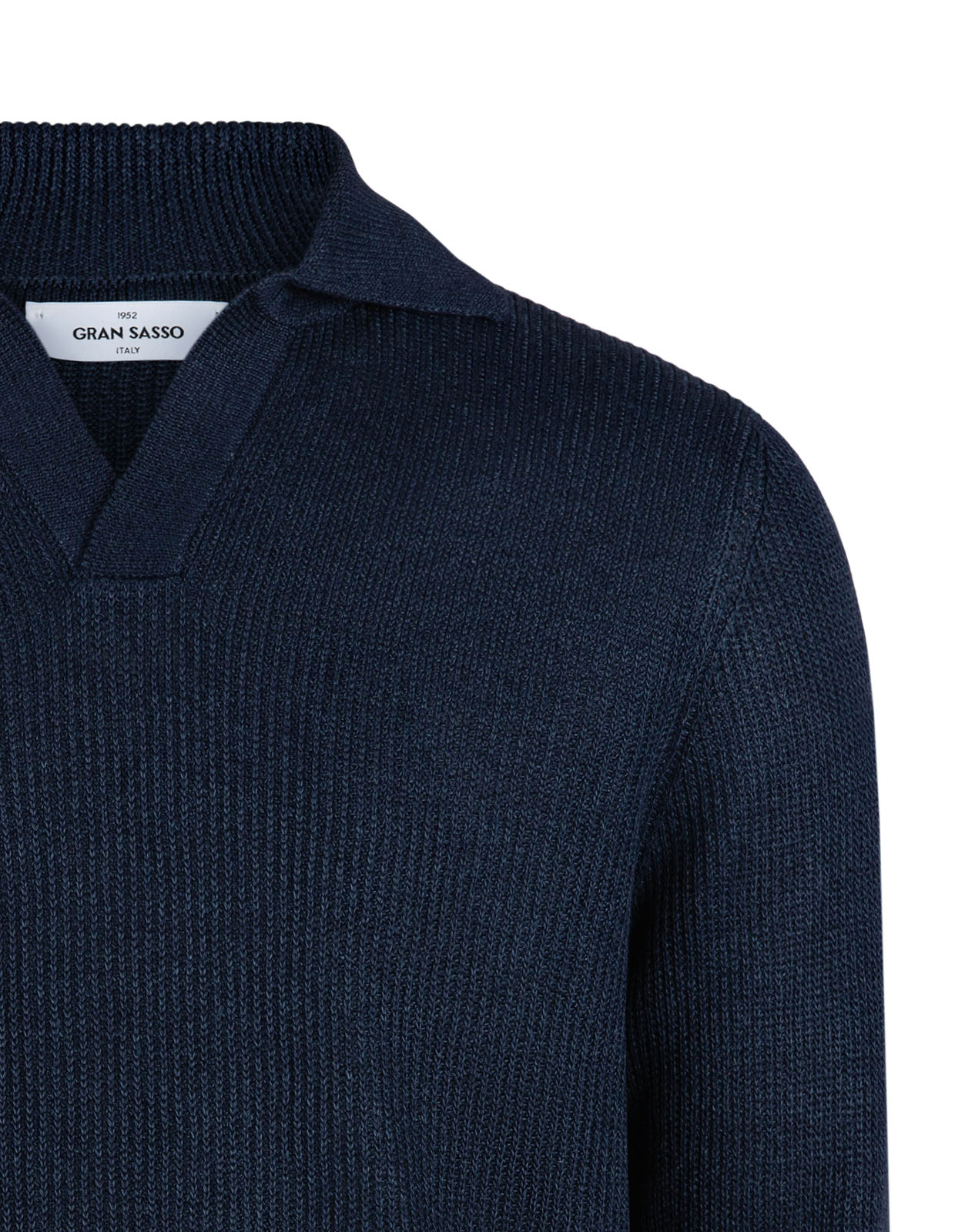 Tröja Open Collar Linne Bomull Navy