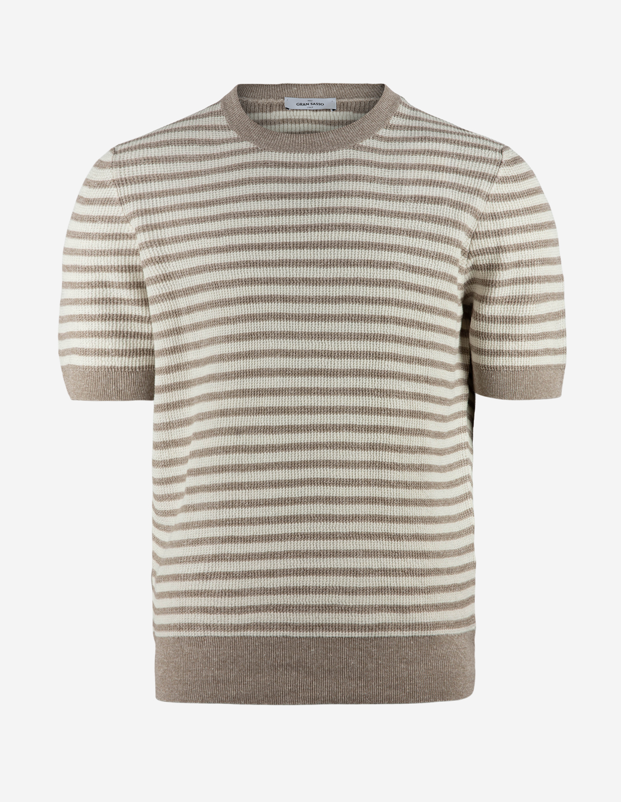 T-shirt Strukturstickad Randig Beige/Vit