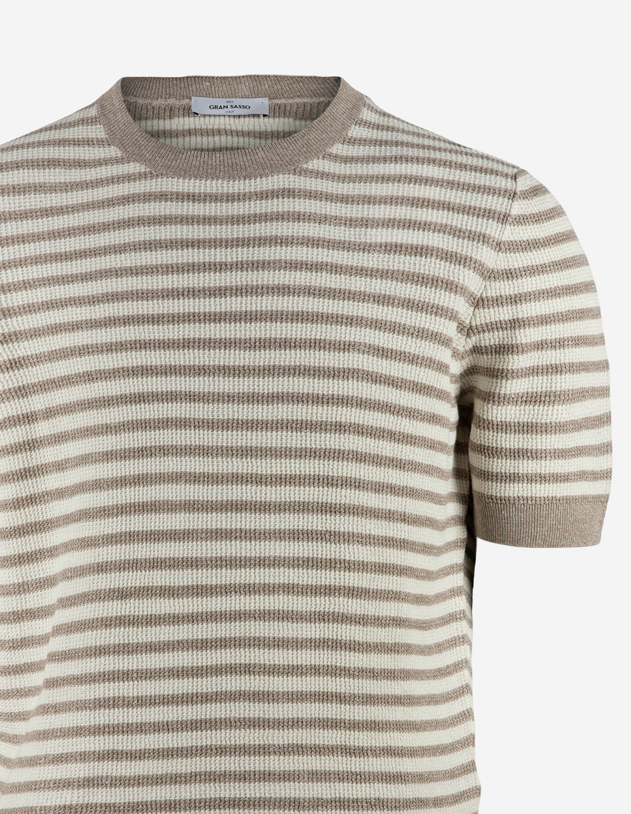 T-shirt Strukturstickad Randig Beige/Vit