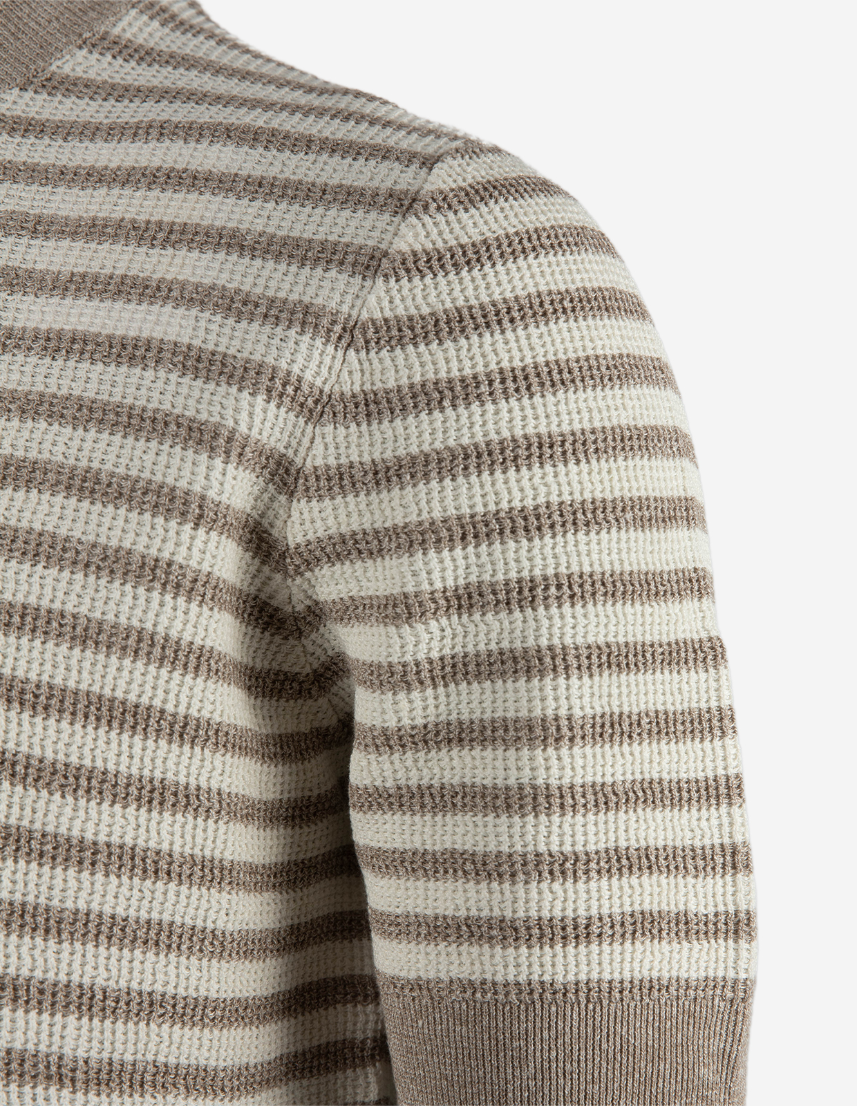 T-shirt Strukturstickad Randig Beige/Vit