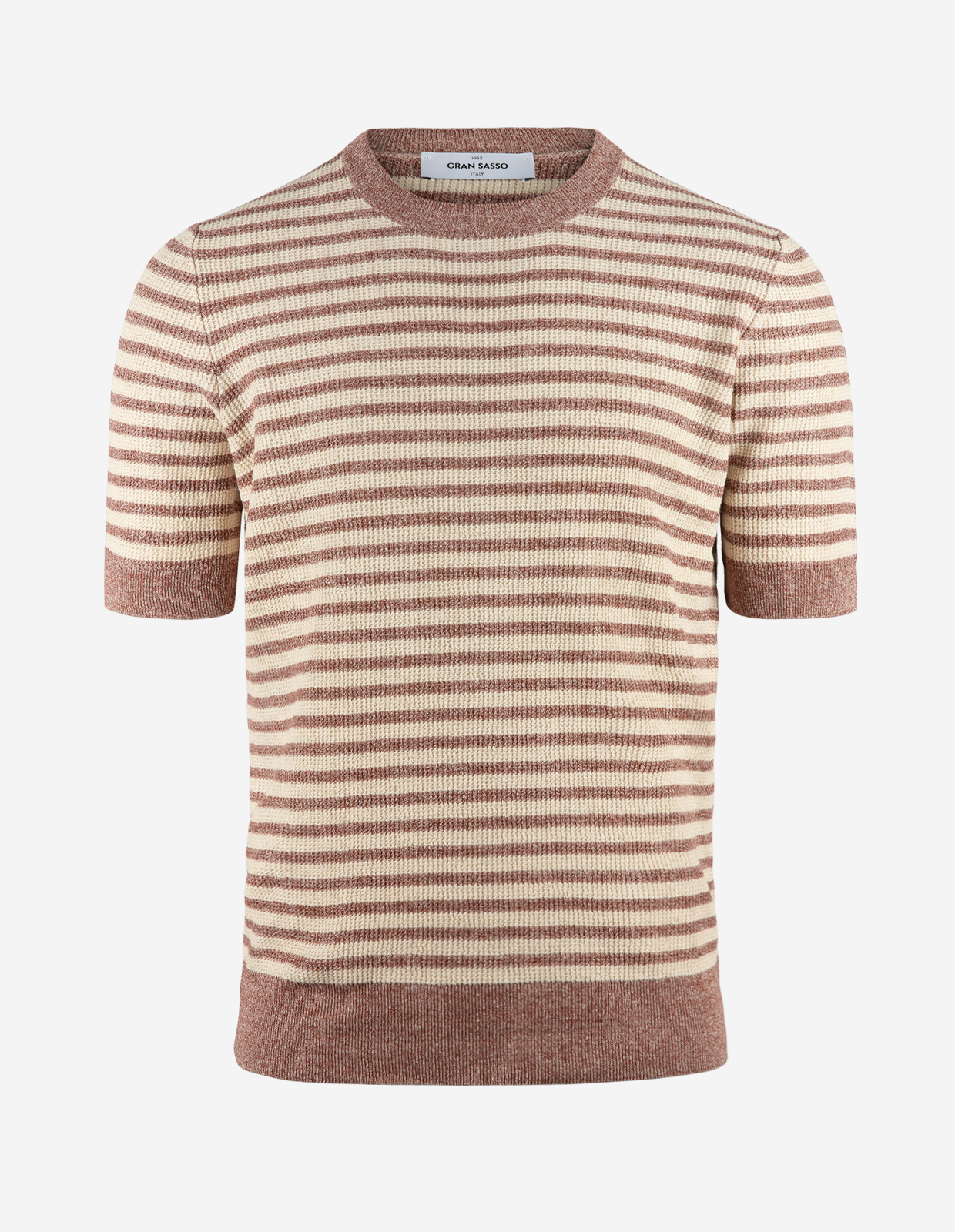 T-shirt Strukturstickad Randig Rost/Vit