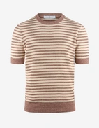 T-shirt Strukturstickad Randig Rost/Vit