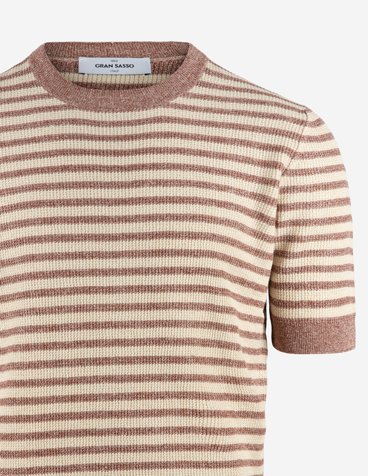 T-shirt Strukturstickad Randig Rost/Vit