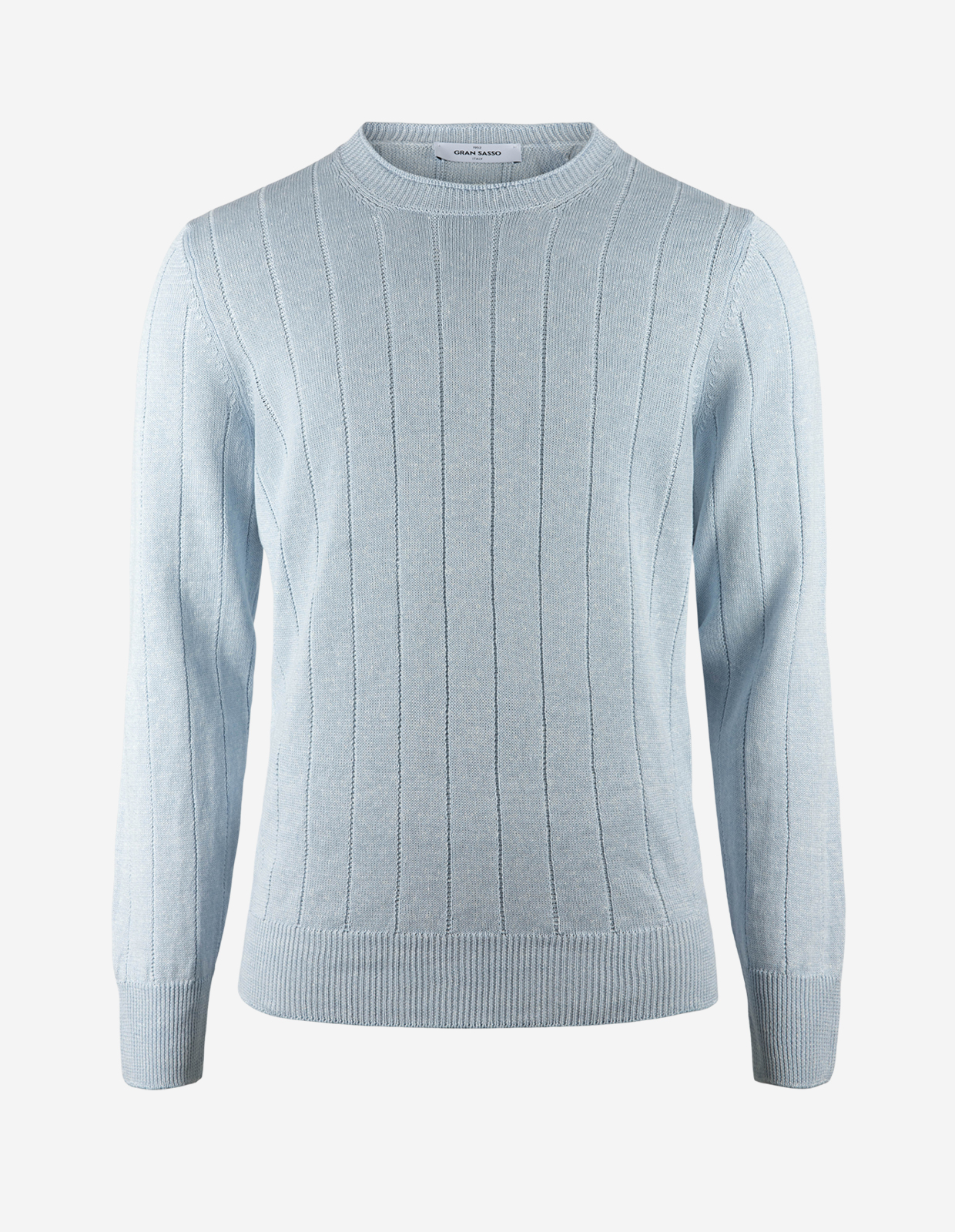 Tröja Rundhals Retroribb Linne Bomull Ljusblå