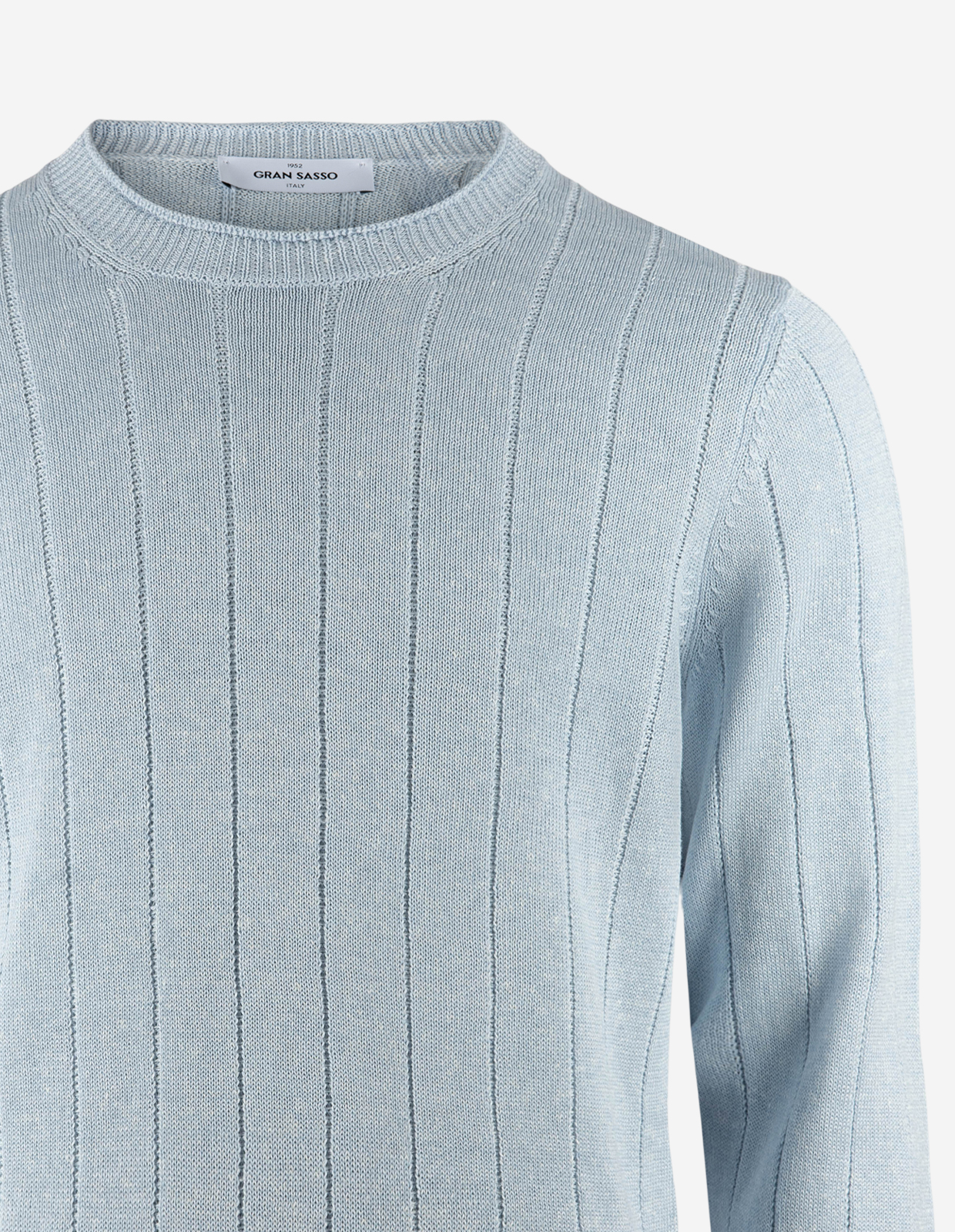 Tröja Rundhals Retroribb Linne Bomull Ljusblå