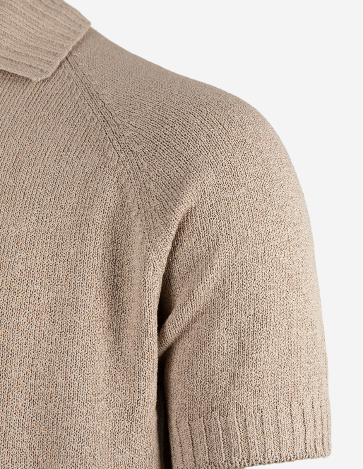 Pikétröja Stickad Raglan Open Collar Beige