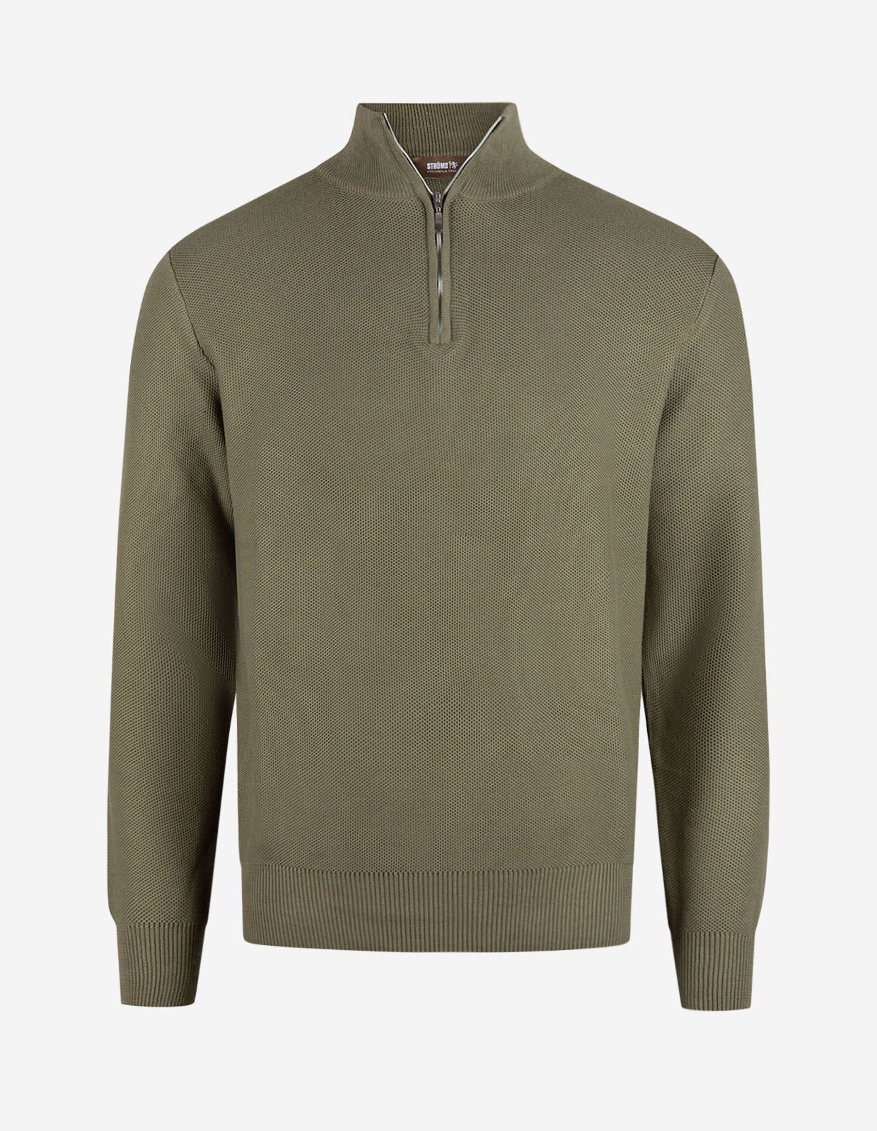 Half Zip Tröja Bomull Strukturstickad Grön