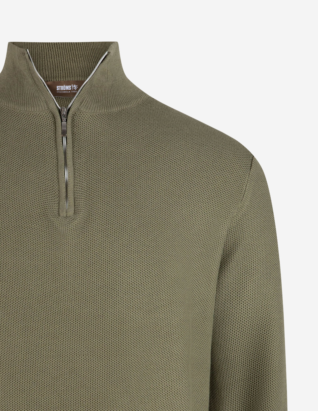 Half Zip Tröja Bomull Strukturstickad Grön