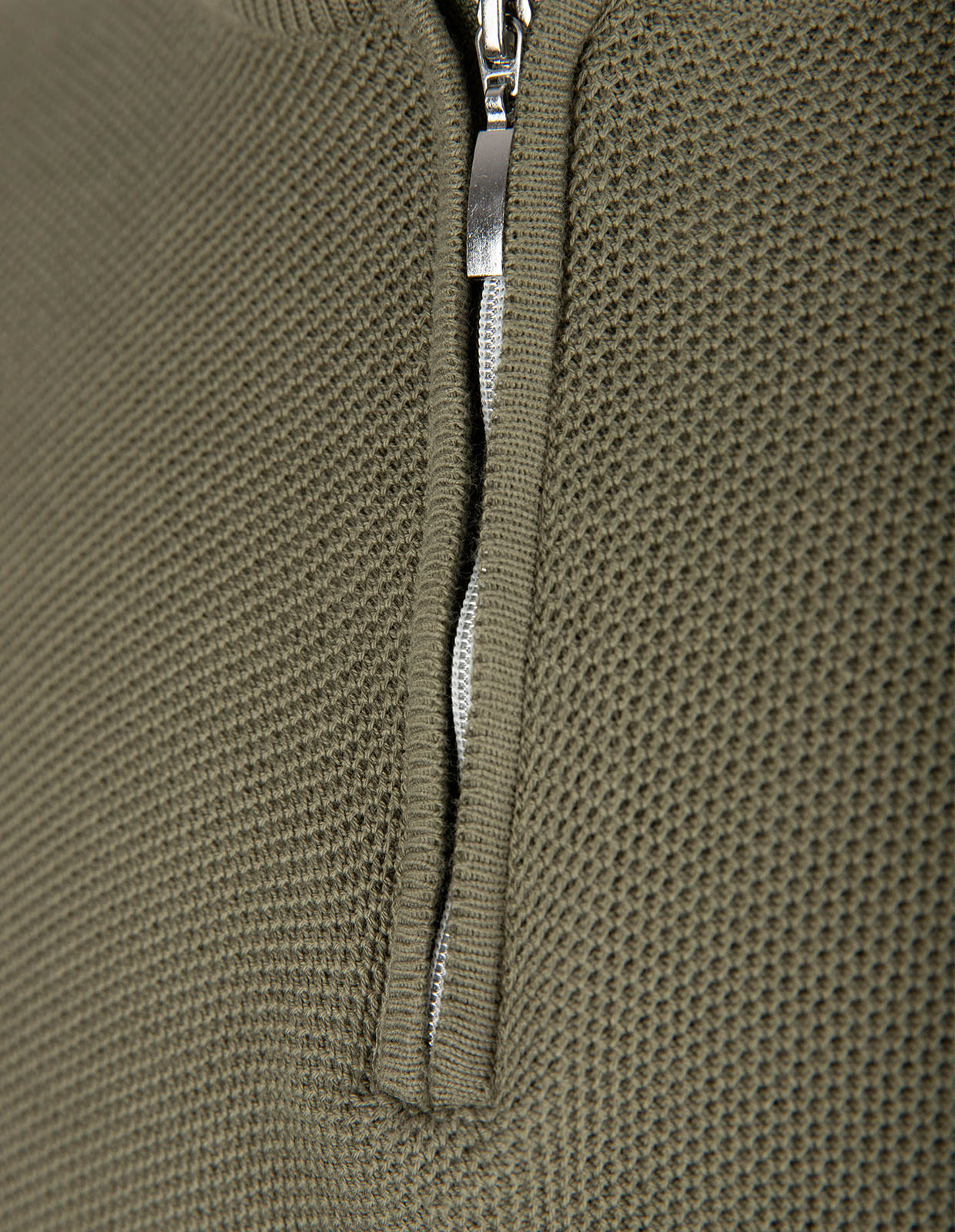 Half Zip Tröja Bomull Strukturstickad Grön