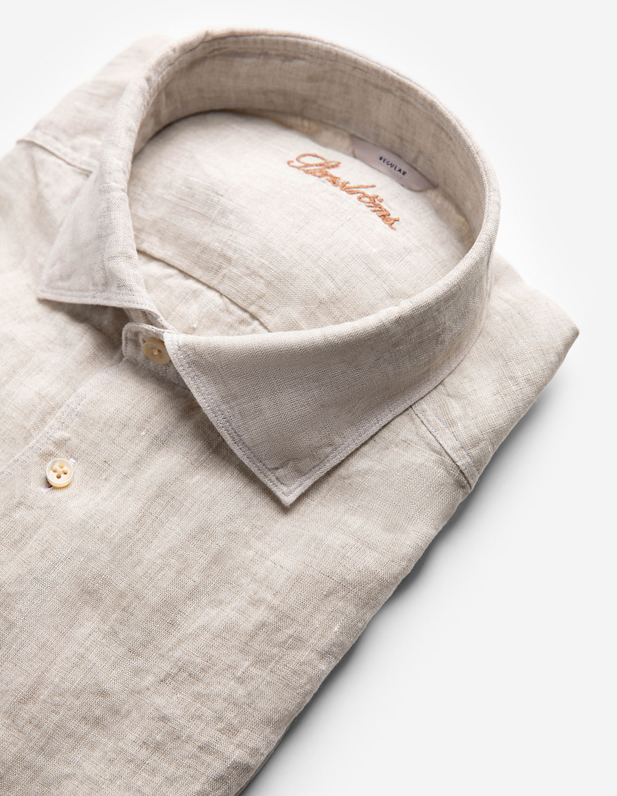 Regular Skjorta Linne Ljusbeige