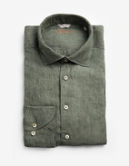 Regular Skjorta Linne Olivgrön