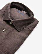 Slimline Skjorta Linne Brun