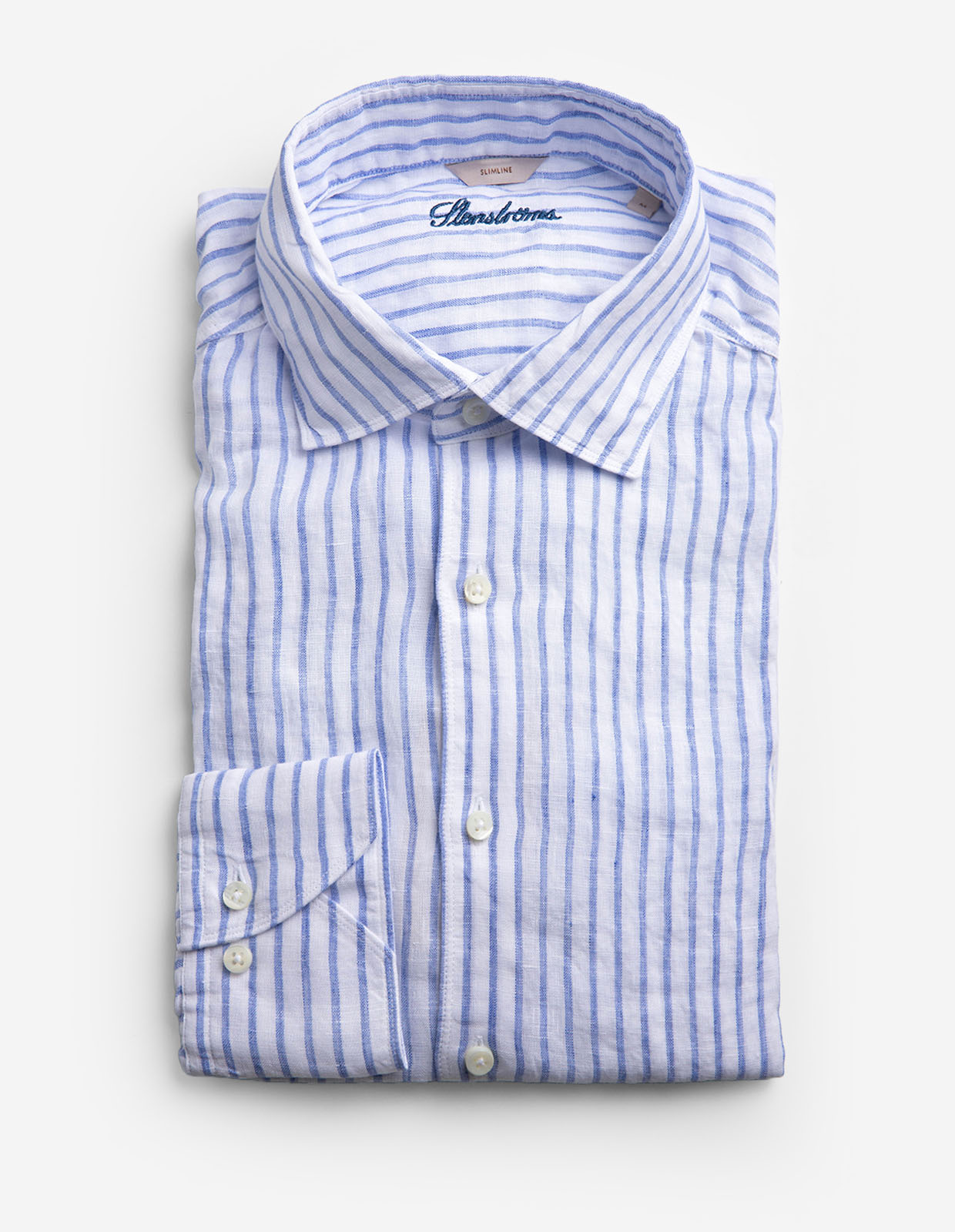 Slimline Skjorta Linne Randig Vit/Blå