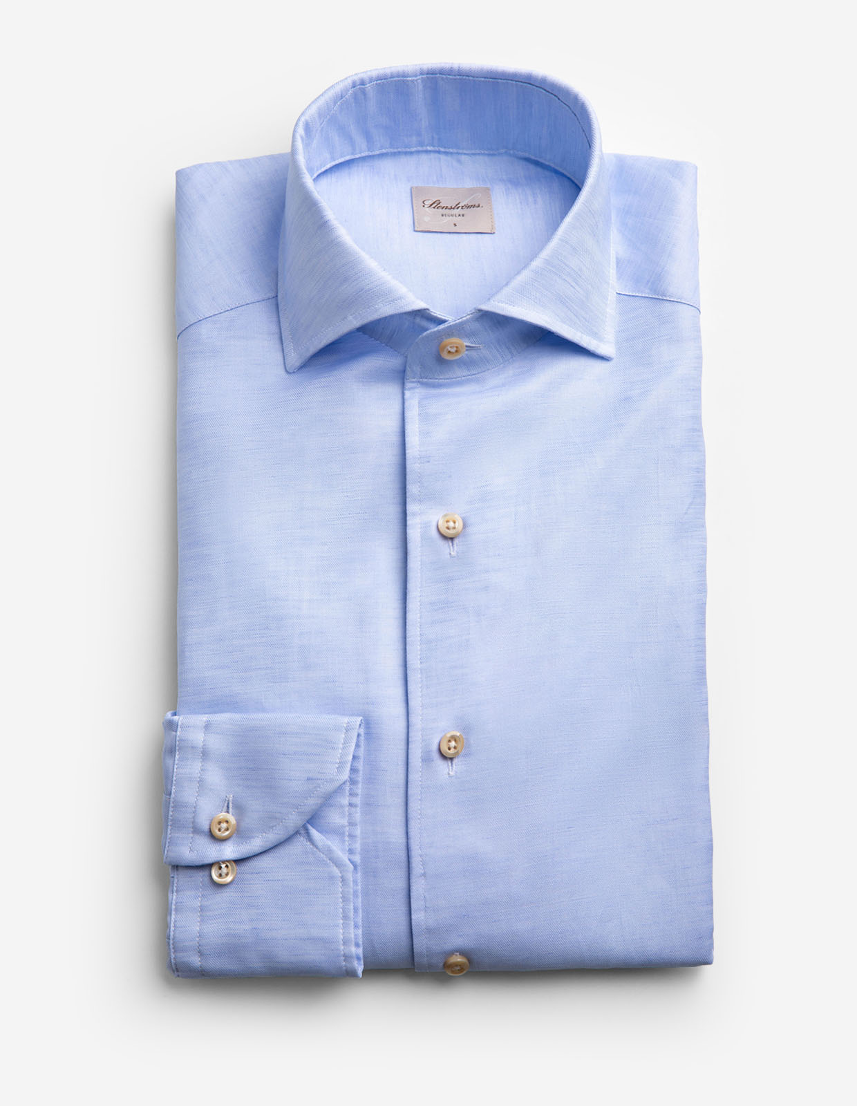 Regular Skjorta Helskuren Krage Bomull Linne Ljusblå