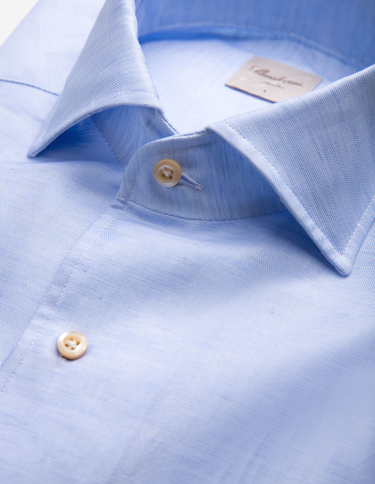 Regular Skjorta Helskuren Krage Bomull Linne Ljusblå