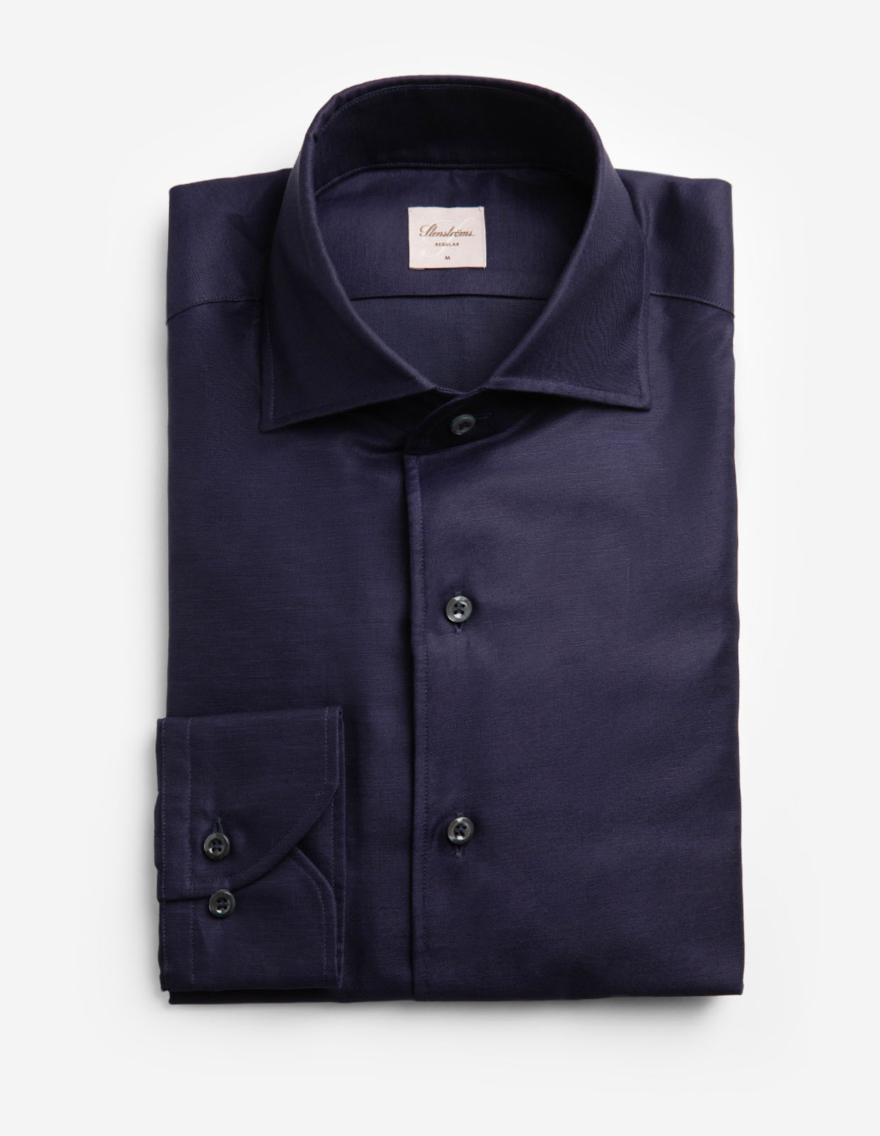 Regular Skjorta Helskuren Krage Bomull Linne Navy