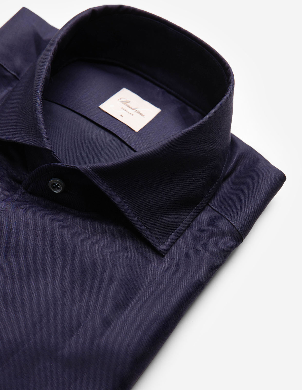 Regular Skjorta Helskuren Krage Bomull Linne Navy