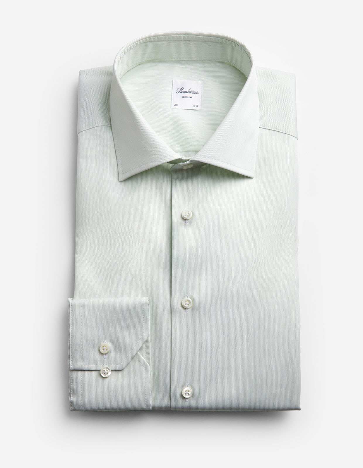 Slimline Skjorta Twofold Bomull Finrandig Ljusgrön/Vit