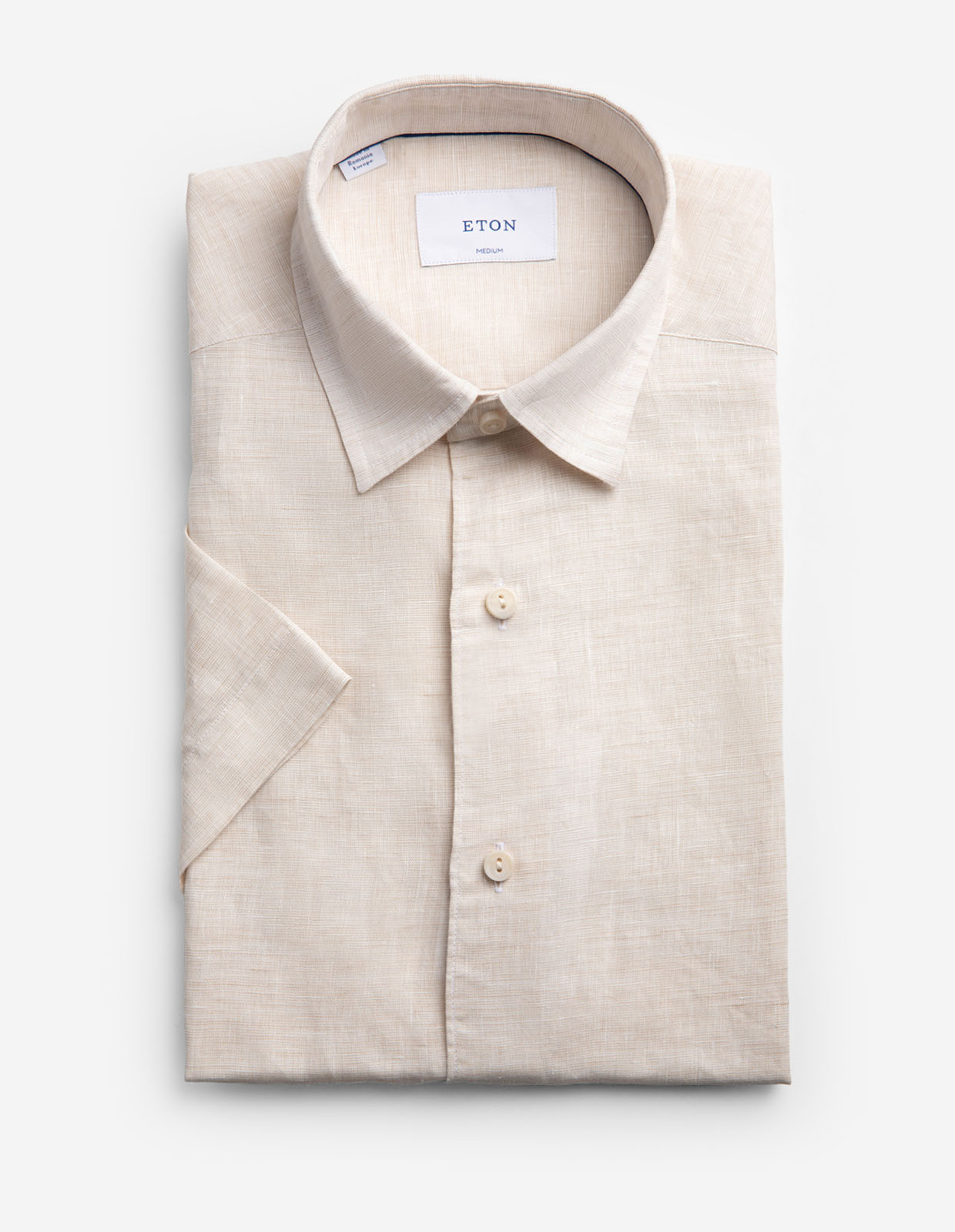 Casual Fit Kortärmad Skjorta Linne Benvit