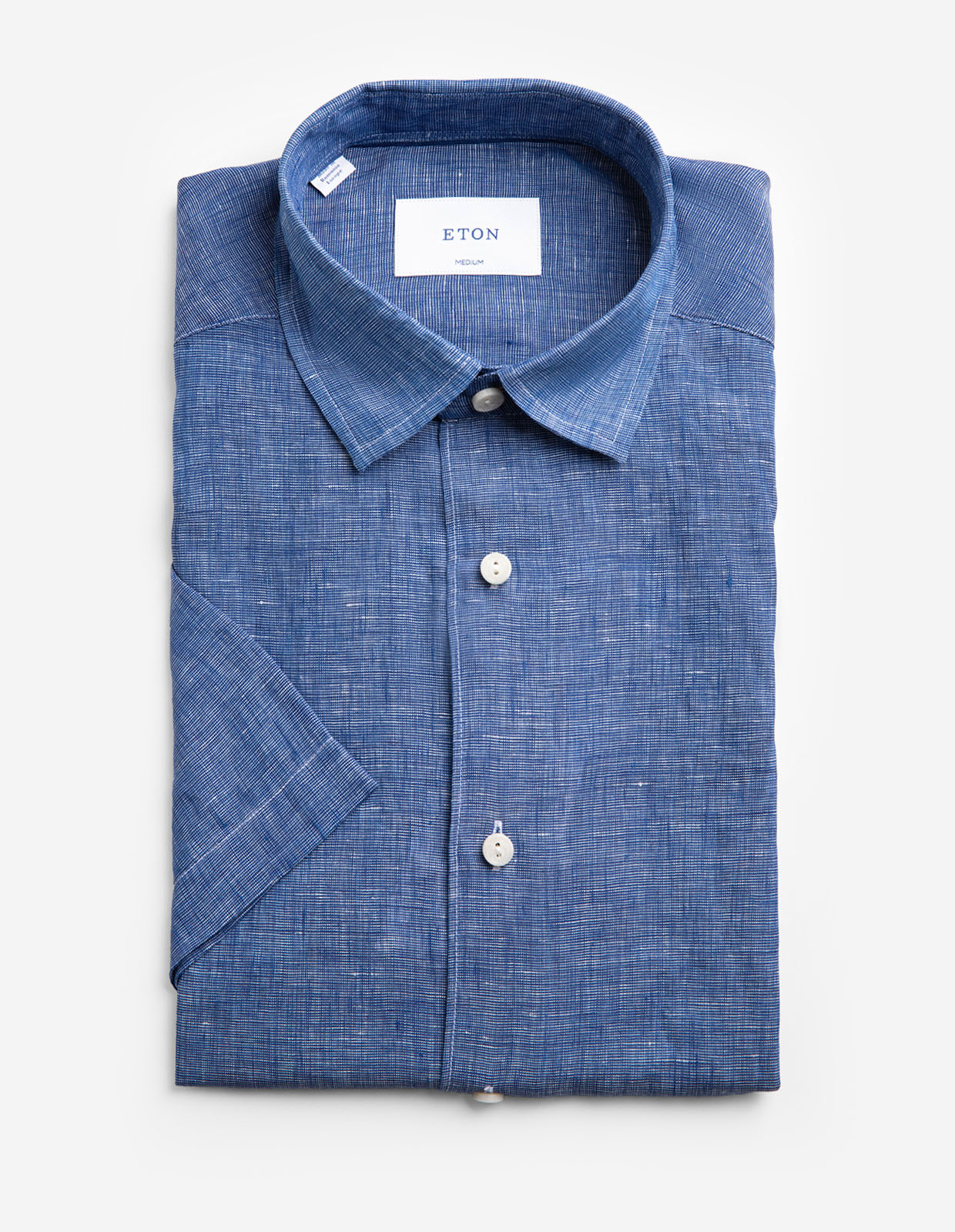 Casual Fit Kortärmad Skjorta Linne Denimblå