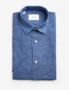 Casual Fit Kortärmad Skjorta Linne Denimblå