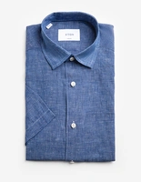 Casual Fit Kortärmad Skjorta Linne Denimblå