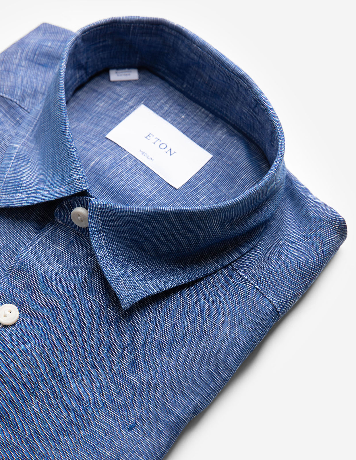 Casual Fit Kortärmad Skjorta Linne Denimblå