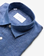 Casual Fit Kortärmad Skjorta Linne Denimblå