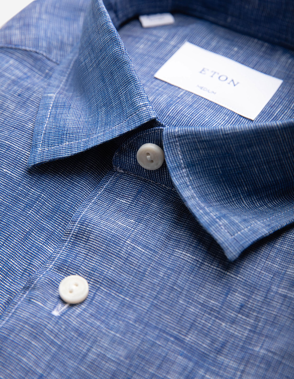 Casual Fit Kortärmad Skjorta Linne Denimblå