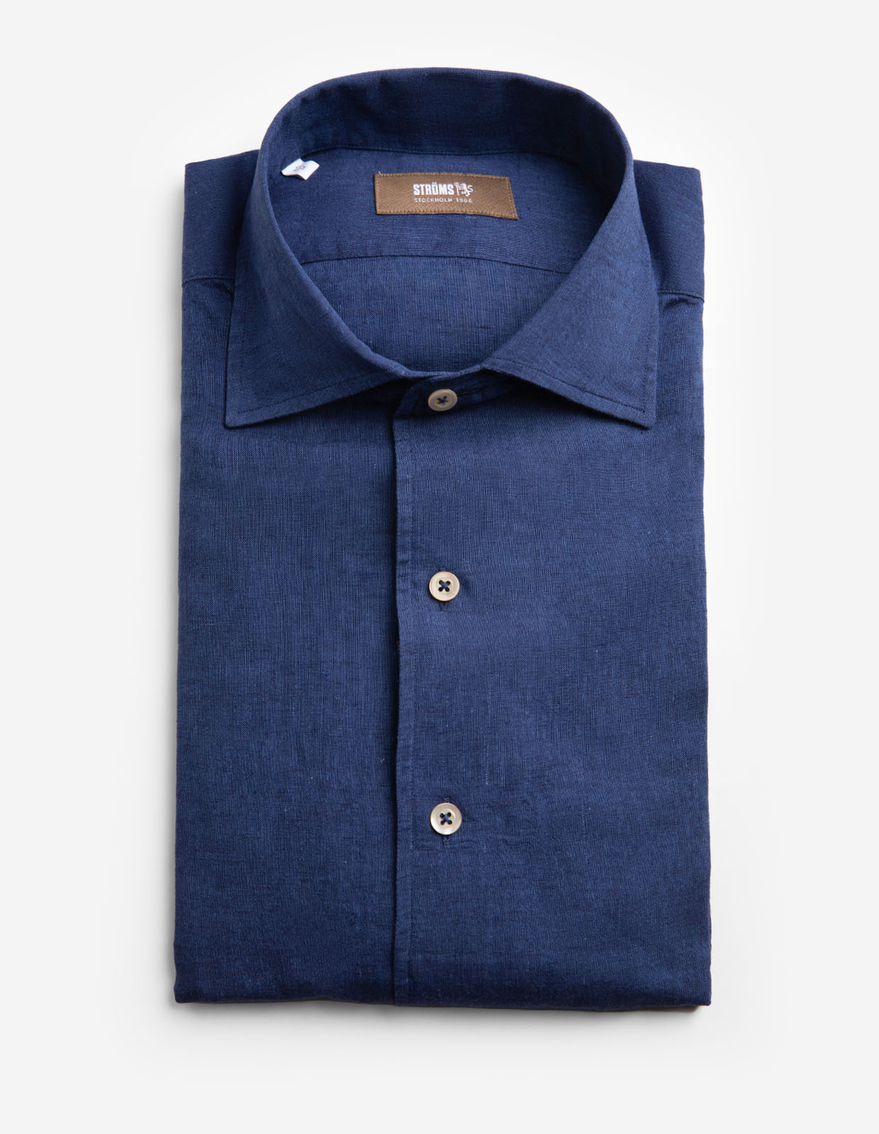 Casual Fit Skjorta Helskuren Krage Linne Bomull Mörkblå