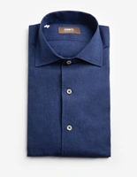 Casual Fit Skjorta Helskuren Krage Linne Bomull Mörkblå