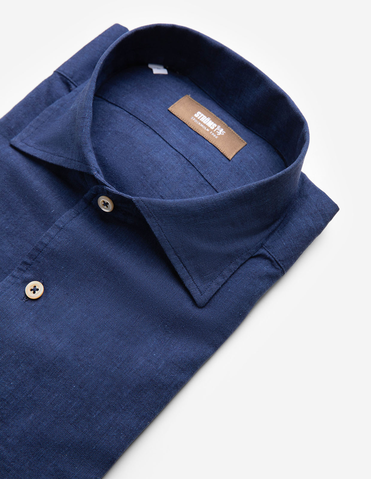 Casual Fit Skjorta Helskuren Krage Linne Bomull Mörkblå